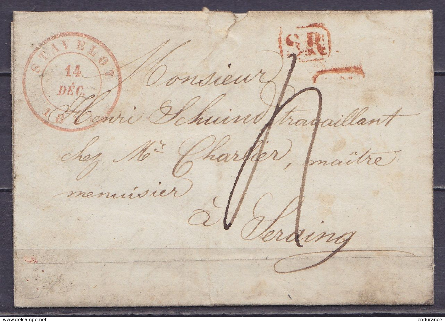 L. Càd STAVELOT /14 DEC 1847 Pour Maître Menuisier à SERAING - [SR] - Port "4" (au Dos: Càd Arrivée JEMEPPE) - 1830-1849 (Belgio Indipendente)