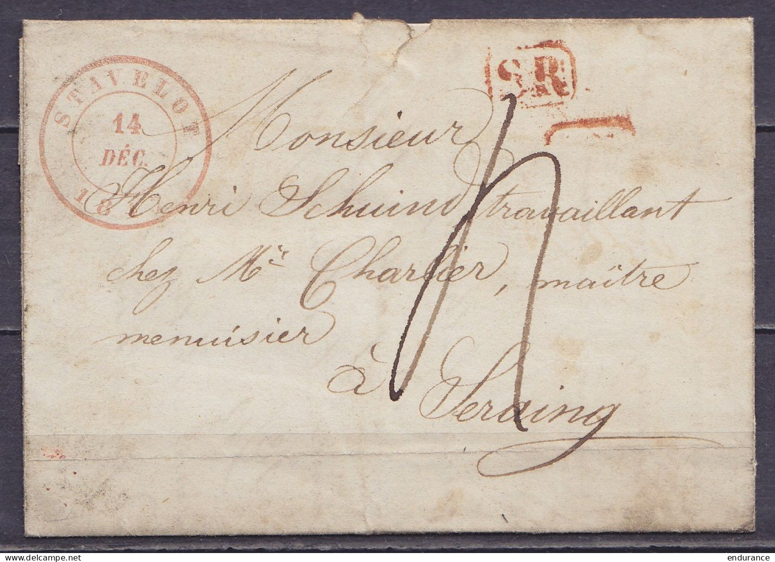 L. Càd STAVELOT /14 DEC 1847 Pour Maître Menuisier à SERAING - [SR] - Port "4" (au Dos: Càd Arrivée JEMEPPE) - 1830-1849 (Belgique Indépendante)