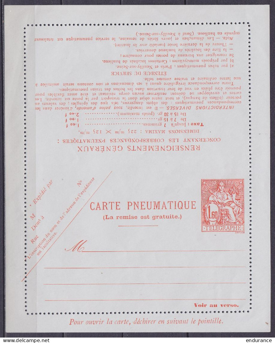 France - EP Carte Pneumatique 1f60 Orange Type Chaplain ** Non Pliée - Pneumatische Post