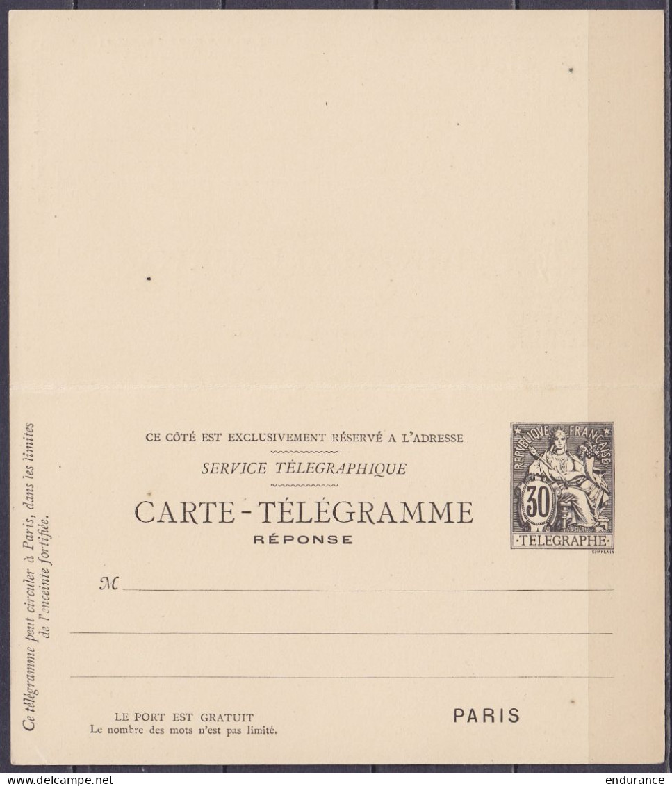 France - EP Carte-télégramme 30c Noir Type Chaplain Avec Partie 'Réponse' ** Variété: Sans Accent Sur "TELEGRAPHIQUE" 18 - Pneumatic Post