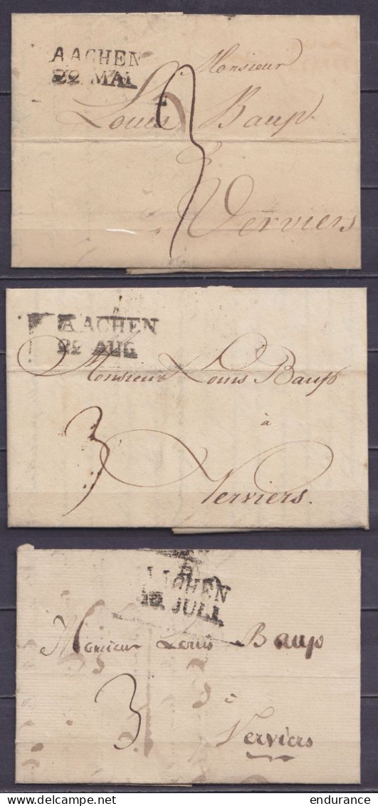 Lot De 6 Lettres De AACHEN 1821 Pour VERVIERS (au Dos Des Lettres : Cachet [Duitsen … /in Henri-Chapelle] - 1815-1830 (Période Hollandaise)