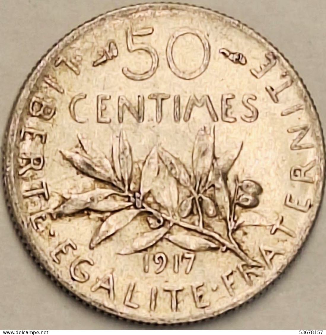 France - 50 Centimes 1917, KM# 854, Silver (#4034) - 50 Centimes