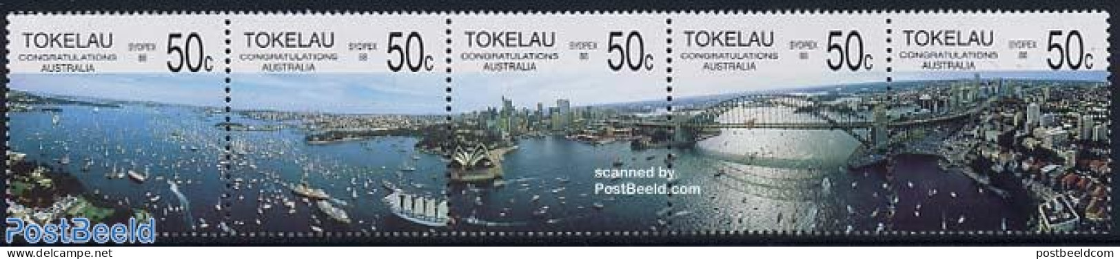 Tokelau Islands 1988 Sydpex 5v [::::], Mint NH, Transport - Ships And Boats - Art - Bridges And Tunnels - Schiffe