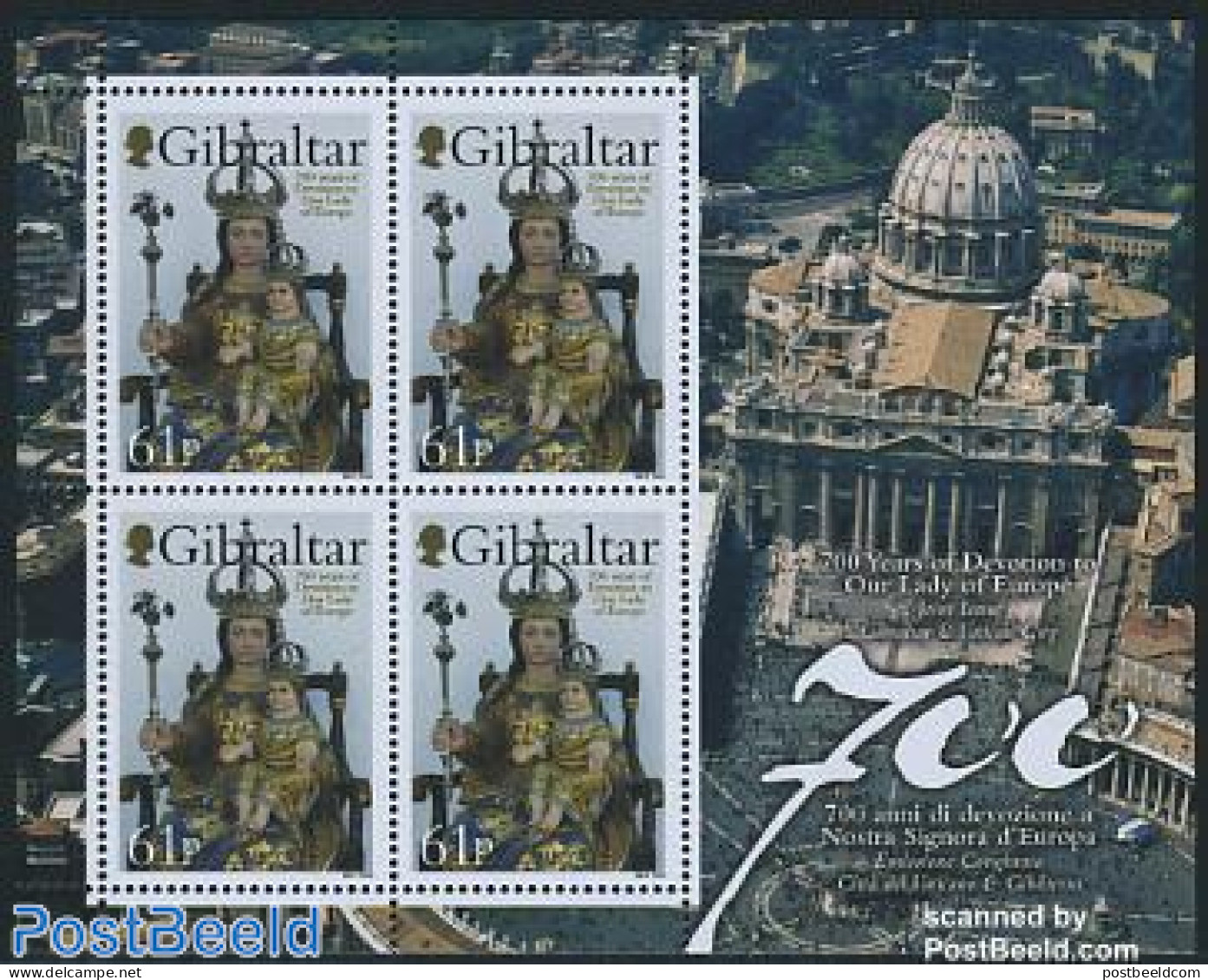 Gibraltar 2009 Our Lady Of Europe 1v M/s (with 4 Stamps), Mint NH, History - Religion - Various - Europa Hang-on Issue.. - Idées Européennes