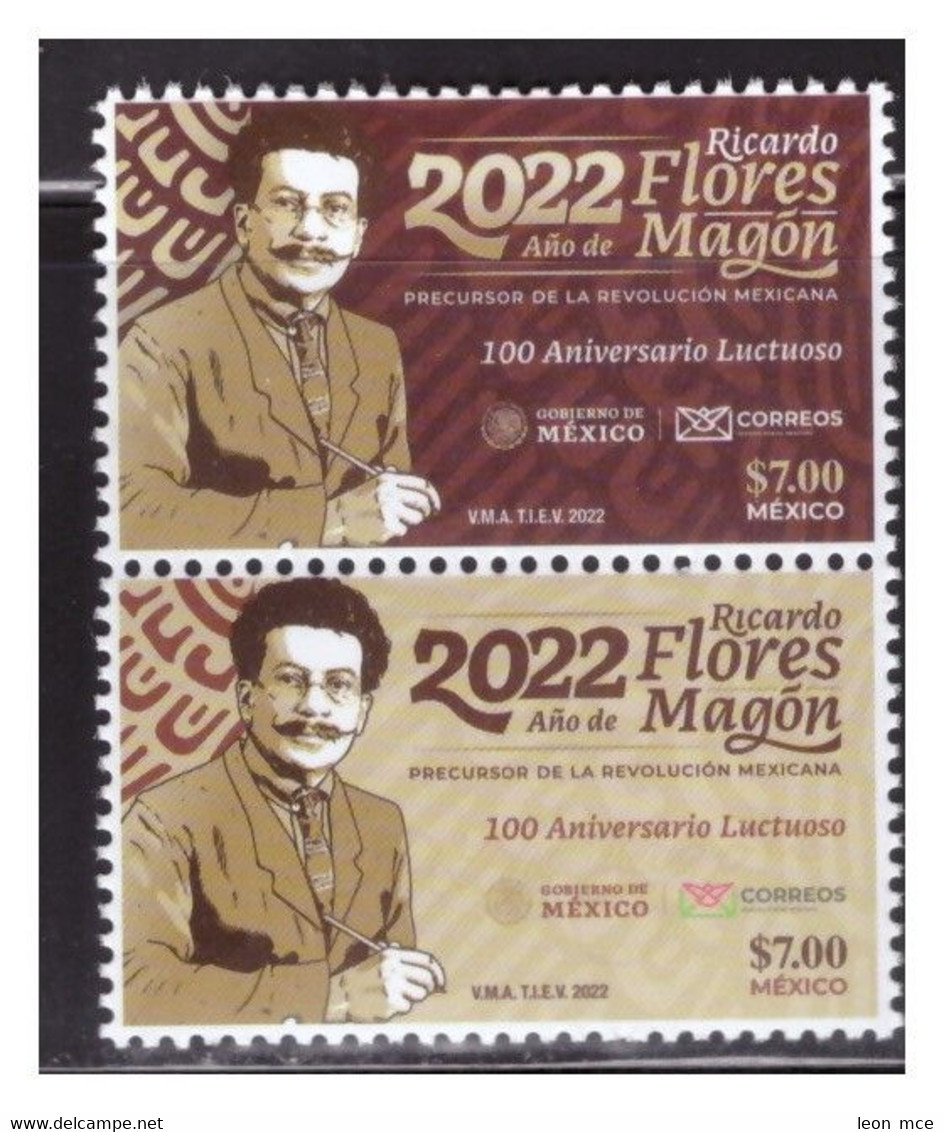 2022 MÉXICO 100 Aniversario Luctuoso De Ricardo Flores Magón, PAR MNH, MEXICANO DESTACADO - Messico