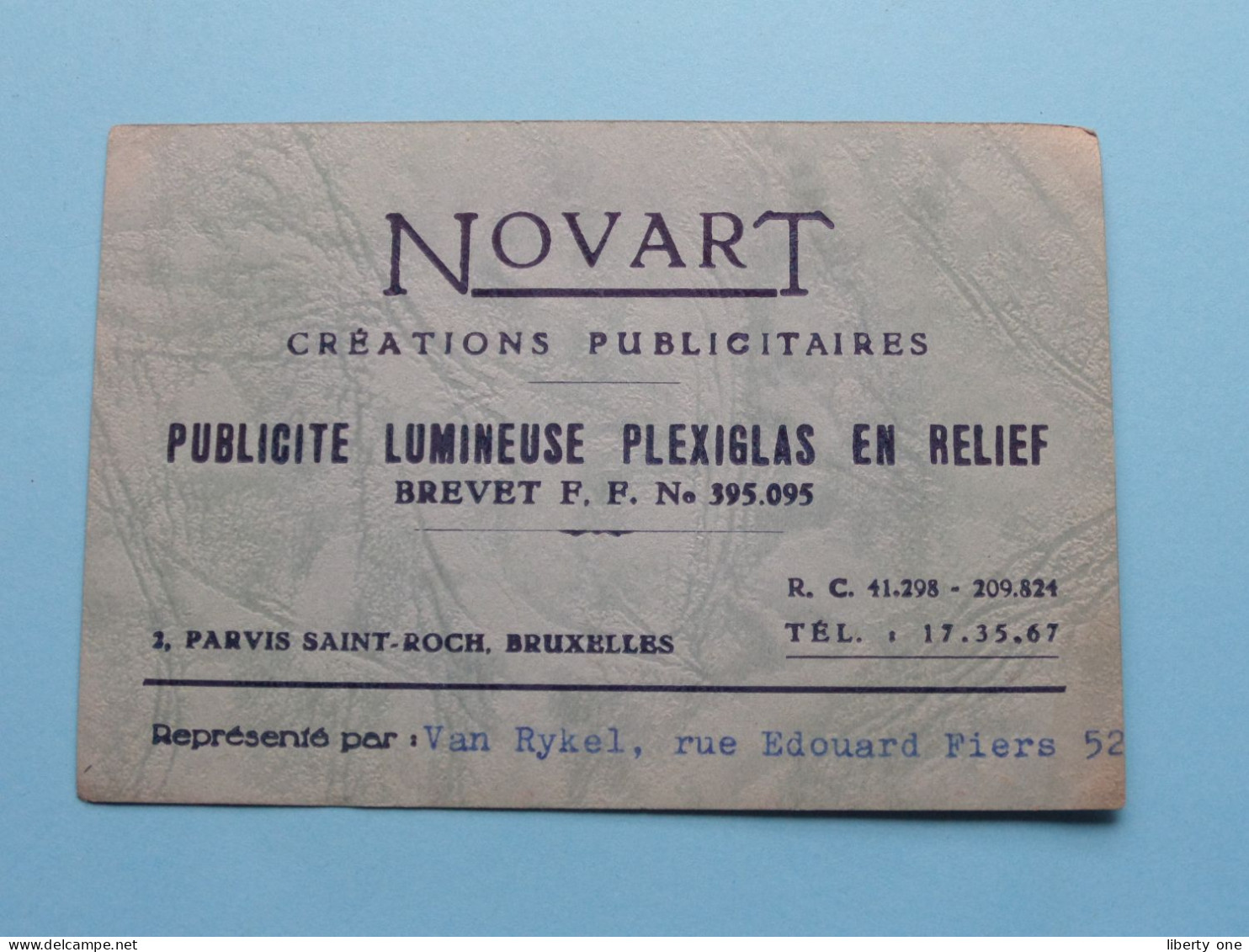 " NOVART " ( Représ. Van Rykel ) Créations Publicitaires Bruxelles ( Voir SCAN ) La Belgique ! - Visiting Cards