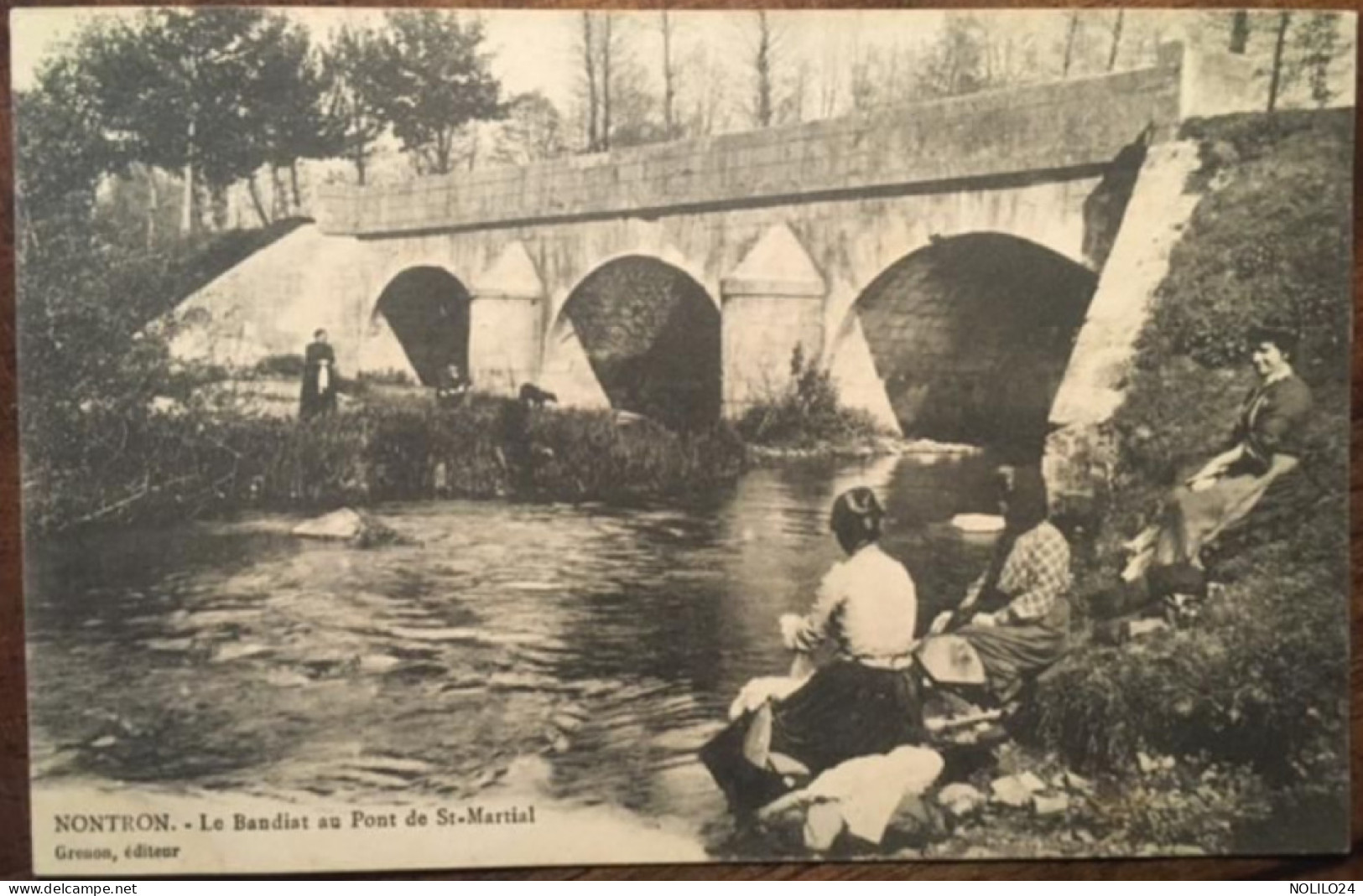 Cpa écrite En 1918, 24 Dordogne, Nontron Le Bandiat Au Pont De St Martial, Animée Lavandières, éd Grenon - Nontron