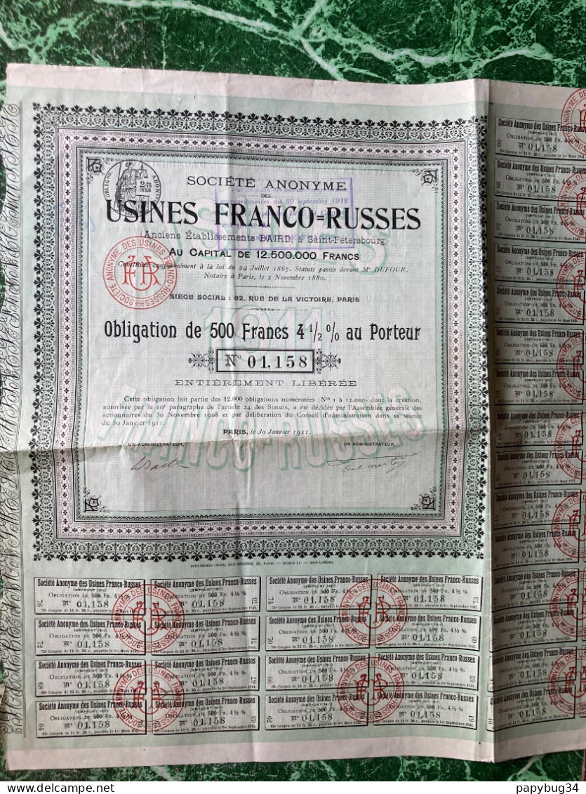 S.A.  Des  USINES  FRANCO-RUSSES  ----------   Obligation  De  500 Frs  4 1/2% - Russie