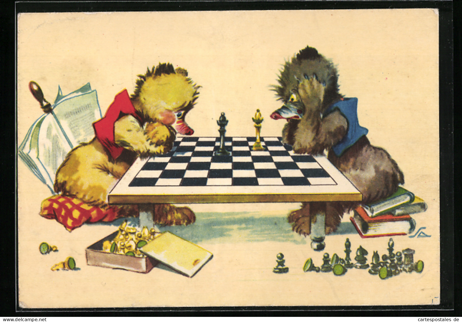 AK Zwei Tiere Spielen Schach Bis Zum Letzten Ende  - Chess