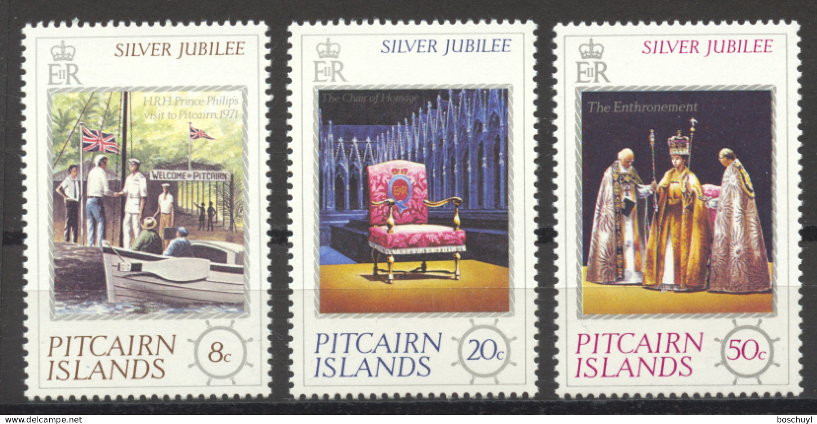Pitcairn, 1977, Silver Jubilee Queen Elizabeth, Coronation, Royal, MNH, Michel 160-162 - Pitcairn