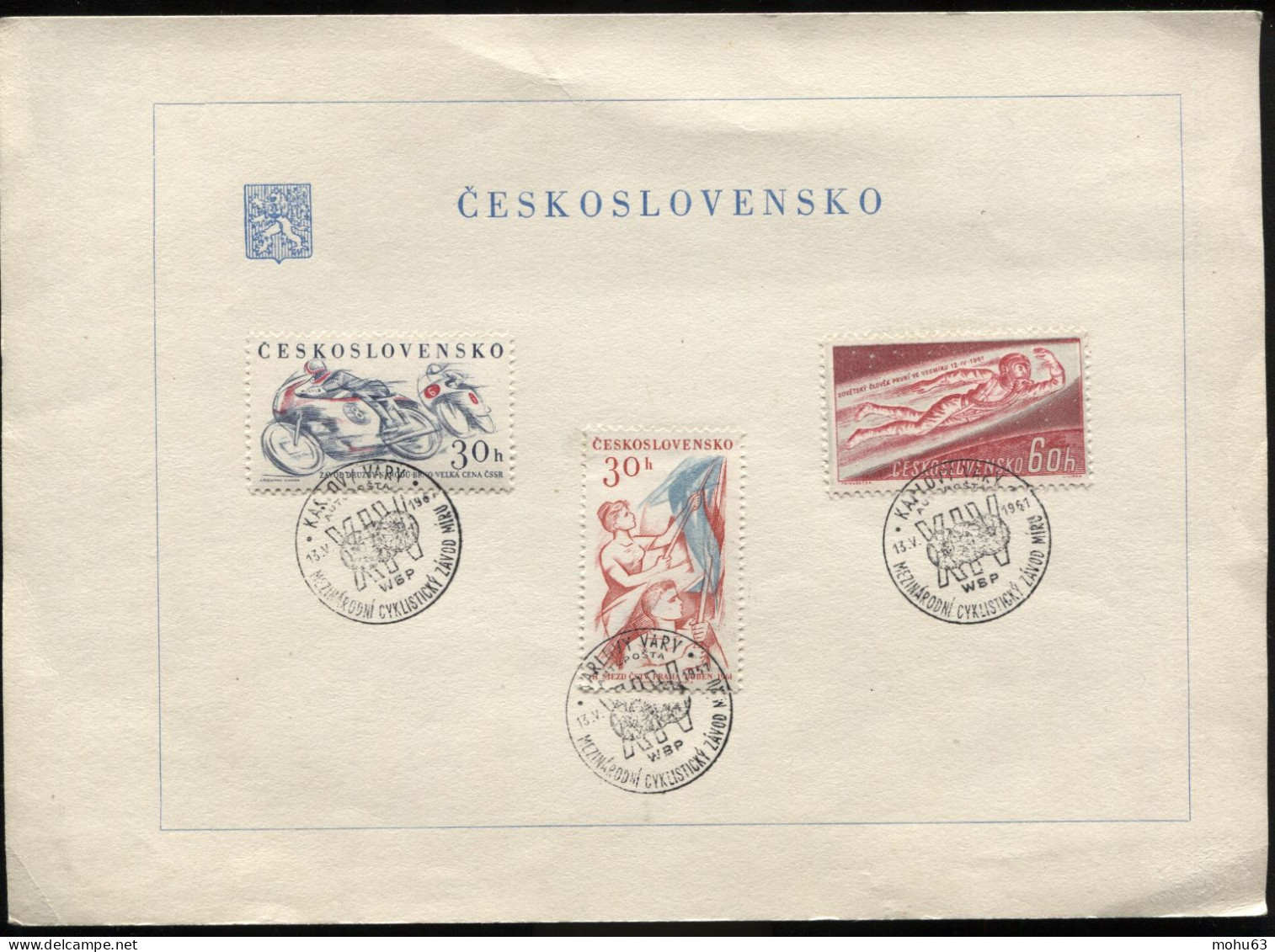 Tschechoslowakei Sonderblatt Sonderstempel Karlovy Vary Friedensfahrt Radrennen 13.5.61 - Covers & Documents