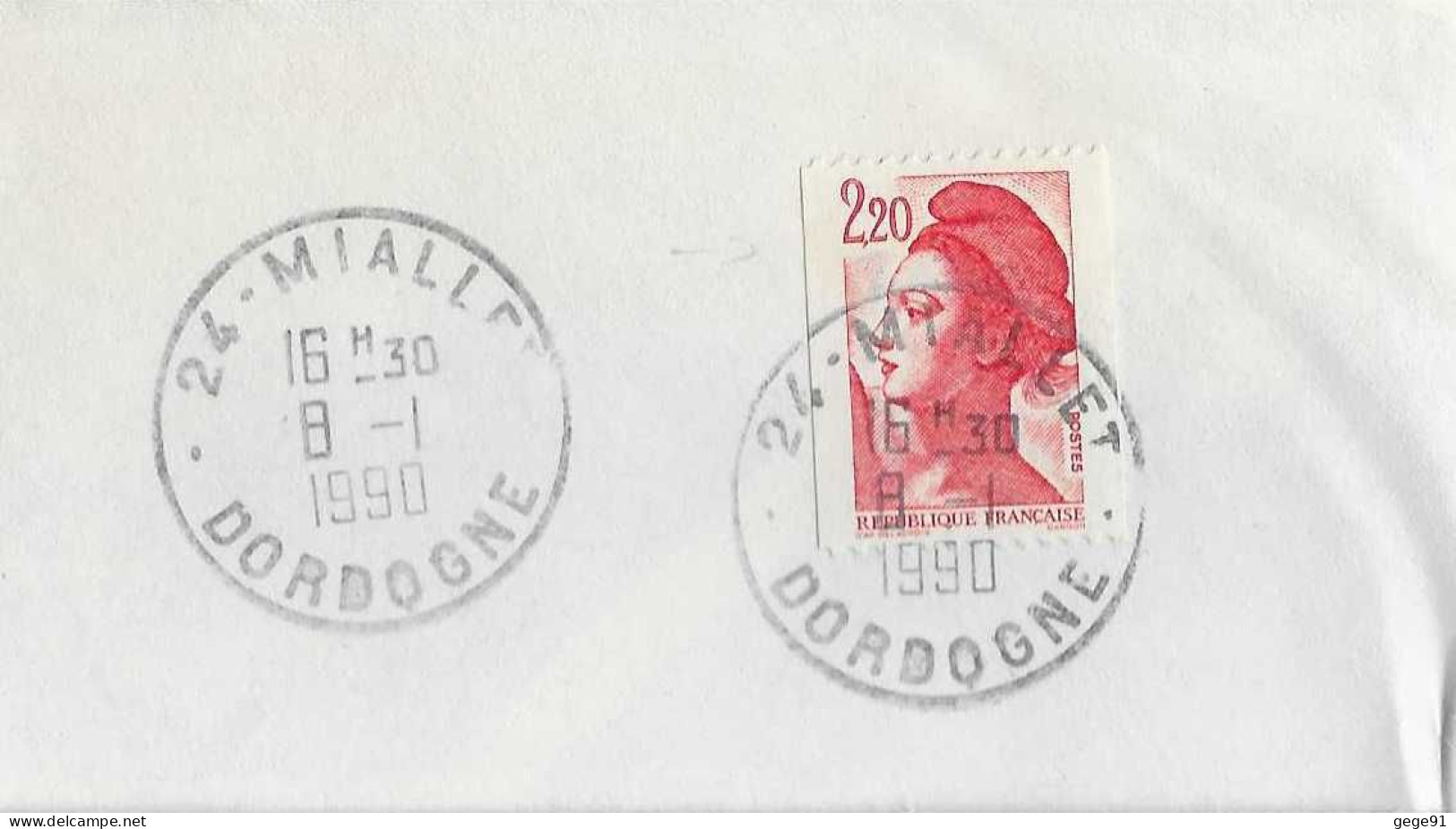 YT 2379 - Roulette Liberté - Cachet Manuel De Miallet - Enveloppe Entière - Rollo De Sellos