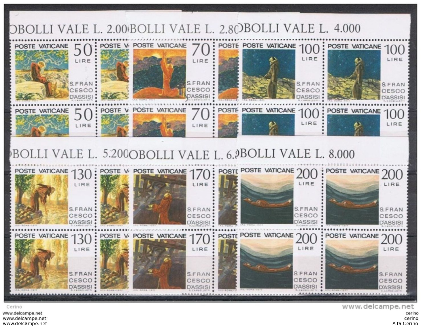 VATICANO:  1977  S. FRANCESCO  -  S.CPL. 6  VAL. BL. 4  N. -  SASS. 610/15 - Blocks & Sheetlets & Panes