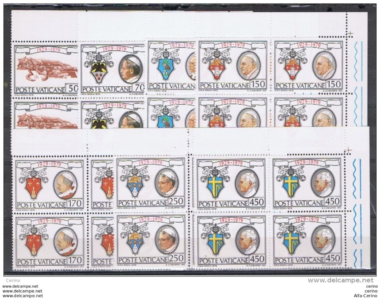 VATICANO:  1979  ANNIVERSARIO  -  S.CPL. 7  VAL. BL. 4  N. -  SASS. 660/66 - Blocks & Sheetlets & Panes