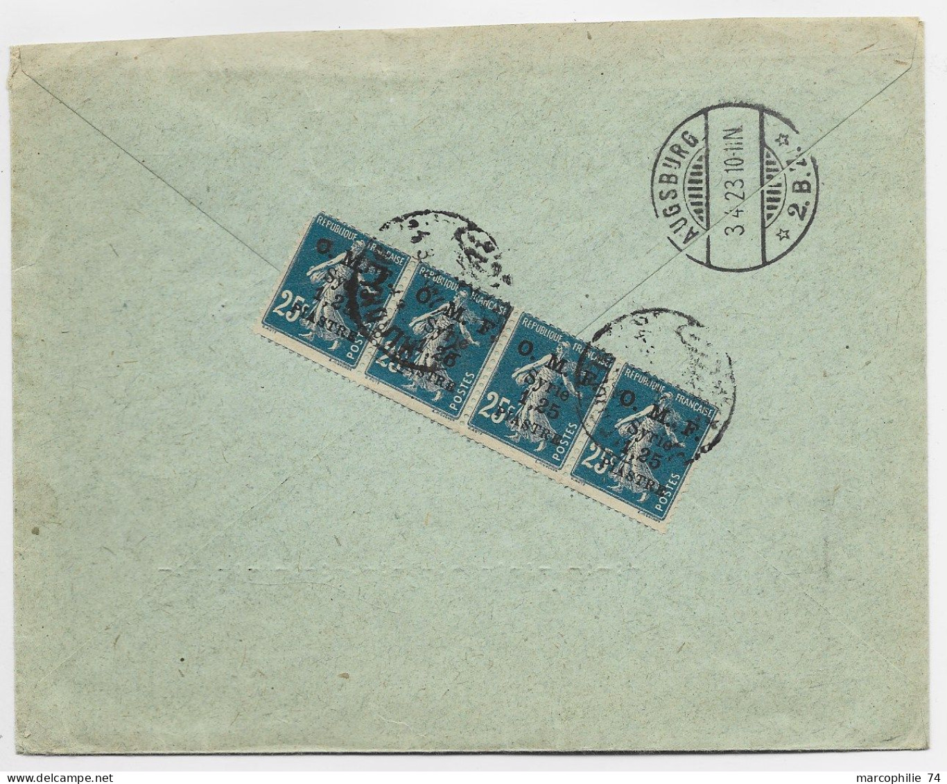 SYRIE OMF SEMEUSE 25C BANDE DE 4 AU VERSO  LETTRE COVER REC BEYROUTH1923  POUR ALLEMAGNE - Lettres & Documents