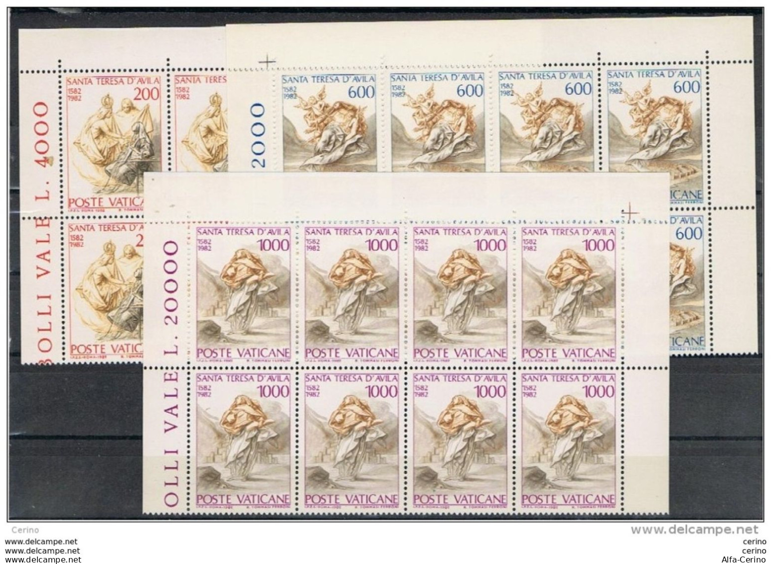 VATICANO:  1982  S. TERESA  D' AVILA  -  S.CPL. 3  VAL. BL. 8  N. -  SASS. 713/15 - Blocks & Kleinbögen