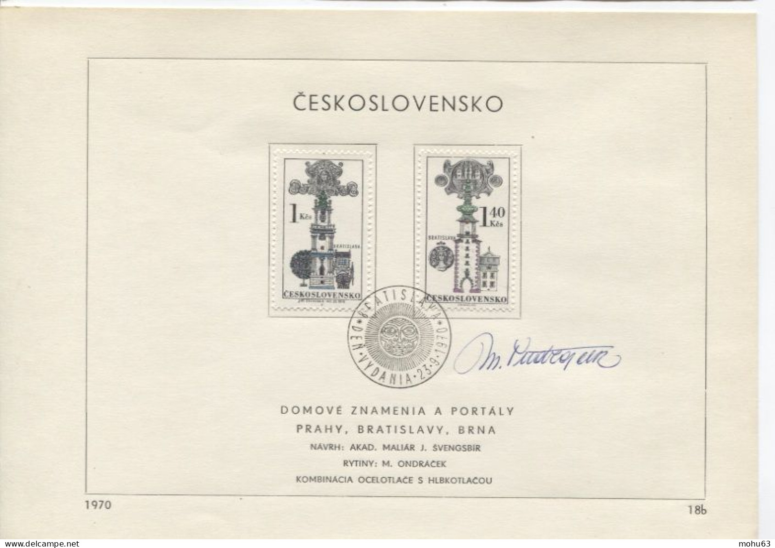 Tschechoslowakei # 1954-5 Offizielles Ersttagsblatt Original-Autogramm Ondracek Briefmarkenstecher - Briefe U. Dokumente