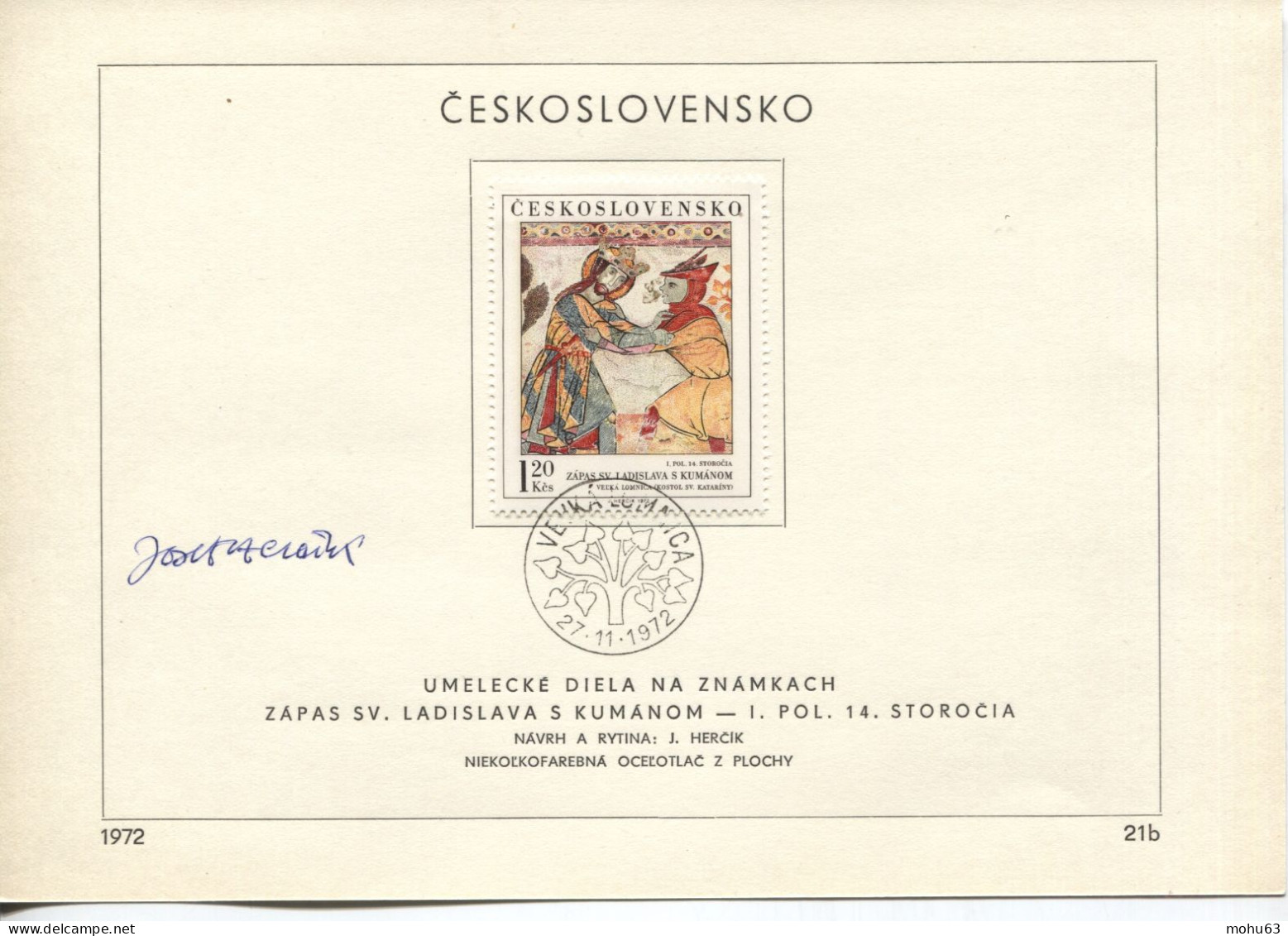 Tschechoslowakei # 2106 Offizielles Ersttagsblatt Original-Autogramm J. Hercik Briefmarkenentwerfer - Storia Postale