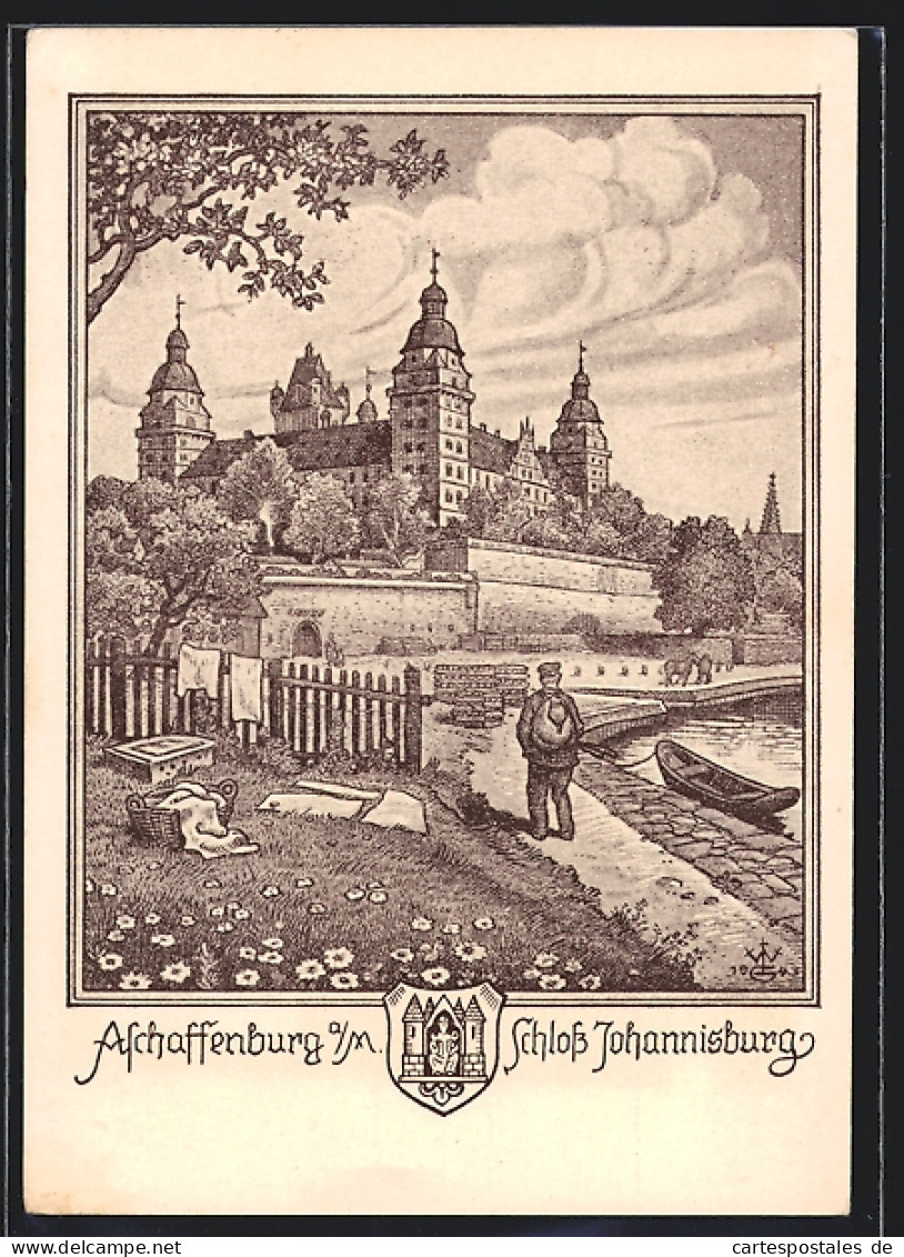 Künstler-AK Aschaffenburg, Schloss Johannisburg  - Aschaffenburg