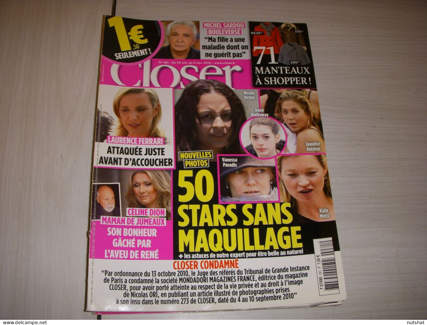 CLOSER 281 30.10.2010 Celine DION Michel SARDOU GREGOIRE Laetitia MILOT - People