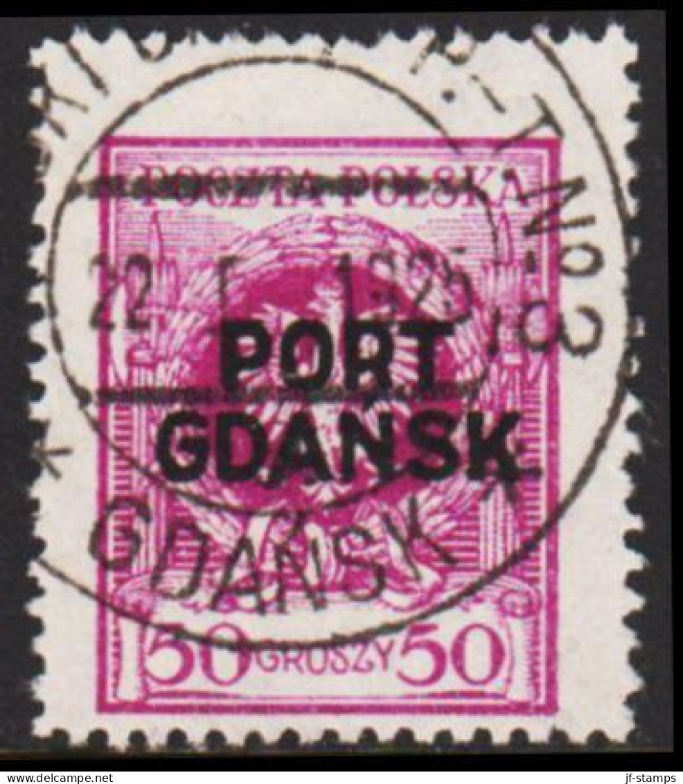 1925. DANZIG. Polnische Post Im Hafen Von Danzig (port Gdansk). PORT GDANSK On 50 GR. LUXUS Ca... (MICHEL 11) - JF544093 - Port Gdansk