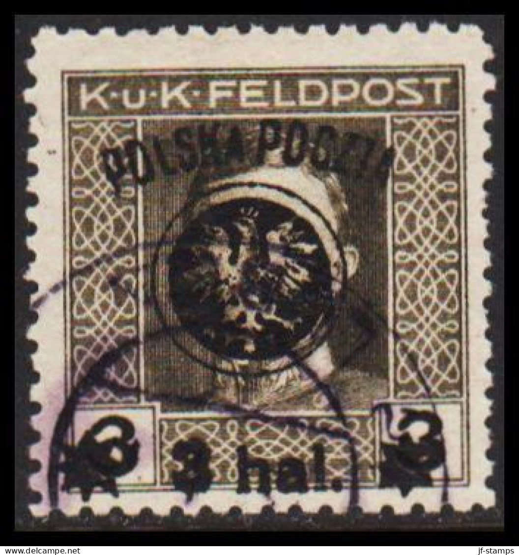 1918. POLSKA. POLSKA POCZTA On K UND K FELDPOST 3 Hal / 3 H Perf. 11½.  (Michel 20B) - JF544099 - Used Stamps