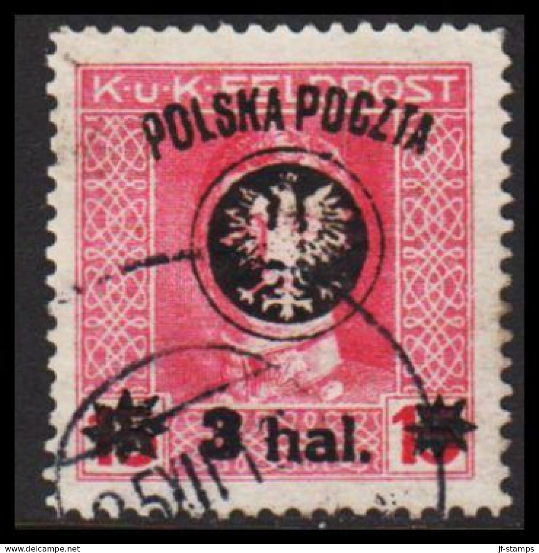 1918. POLSKA. POLSKA POCZTA On K UND K FELDPOST 3 Hal / 15 H Perf. 12½.  (Michel 21) - JF544100 - Oblitérés