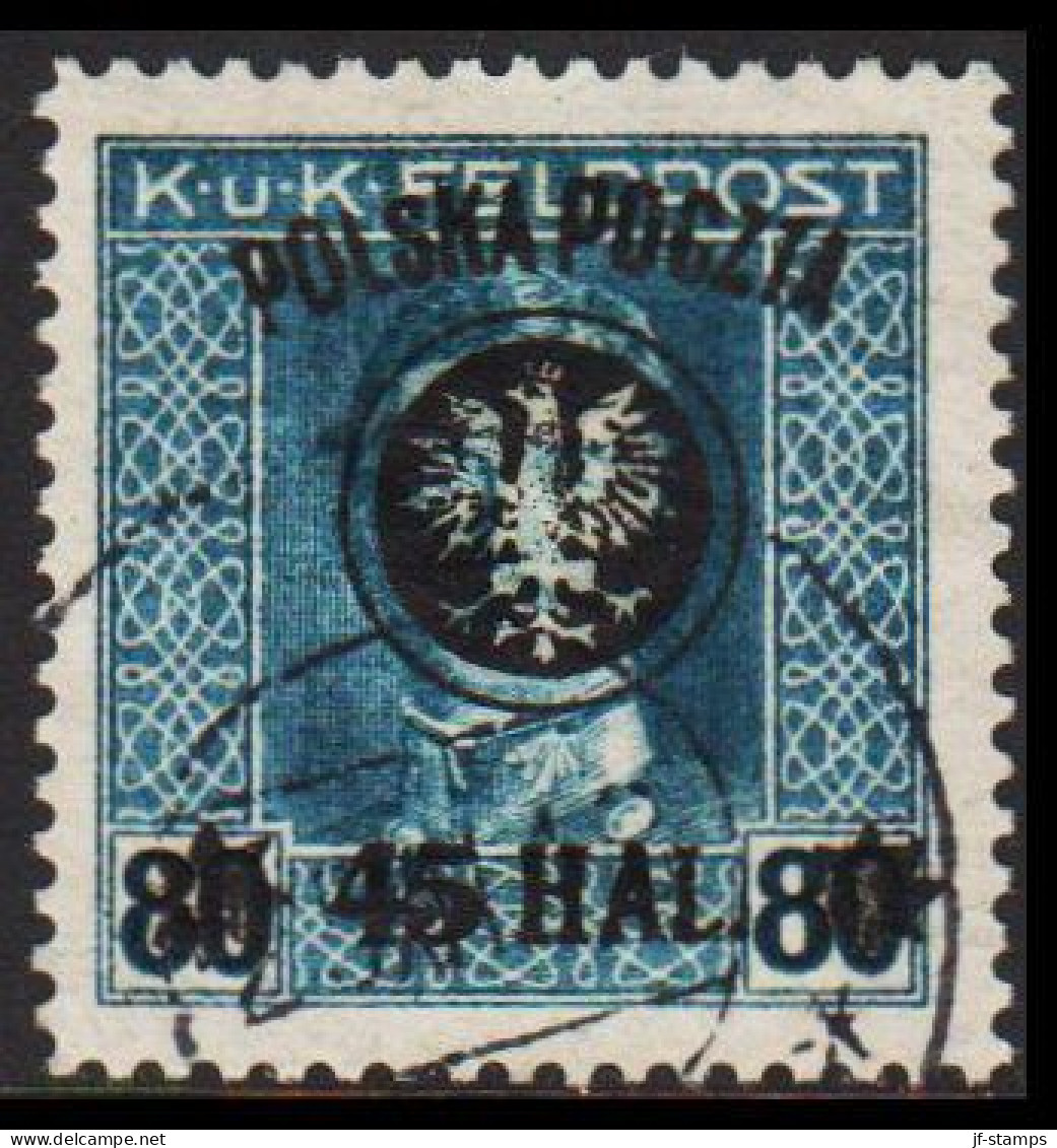 1918. POLSKA. POLSKA POCZTA On K UND K FELDPOST 45 Hal / 80 H Perf. 12½. Stars In The Overp... (Michel 25 II) - JF544106 - Gebruikt