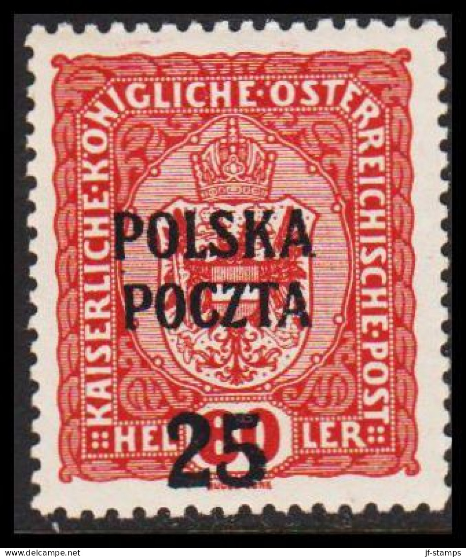 1919. POLSKA. POLSKA POCZTA 25 On 80 HELLER ÖSTERREICH. Hinged. (Michel 48) - JF544111 - Gebraucht