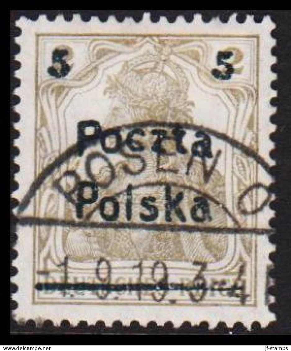 1919. POLSKA. Poczta Polska  5 5 Surcharge On 2 Pf. Germania Luxus Cancelled POSEN O 1.9.19.  (Michel 130) - JF544112 - Gebruikt