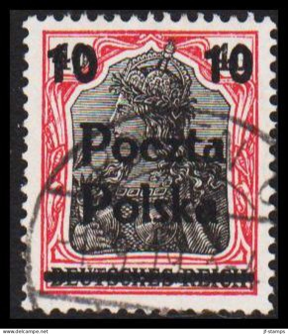 1919. POLSKA. Poczta Polska  10 10 Surcharge On 40 Pf. Germania Luxus Cancelled POSEN O 1.9.1... (Michel 134) - JF544116 - Used Stamps