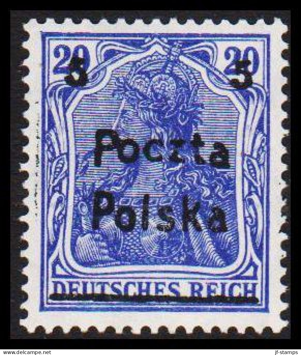 1919. POLSKA. Poczta Polska  5 5 Surcharge On 20 Pf. Germania Hinged. (Michel 132) - JF544118 - Neufs