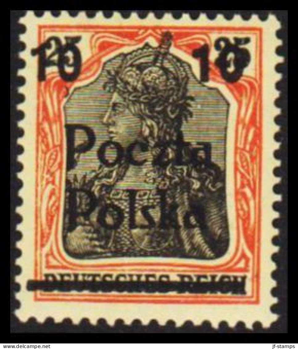 1919. POLSKA. Poczta Polska  10 10 Surcharge On 25 Pf. Germania Hinged. (Michel 133) - JF544119 - Neufs