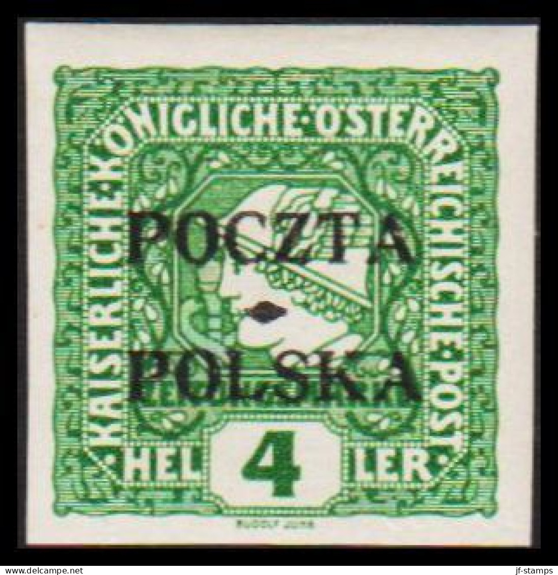 1919. POLSKA. POCZTA POLSKA  Overprint On ÖSTERREICH  ZEITUNGSMARKE 4 HELLER. Hinged. Signed R... (Michel 50) - JF544122 - Ongebruikt