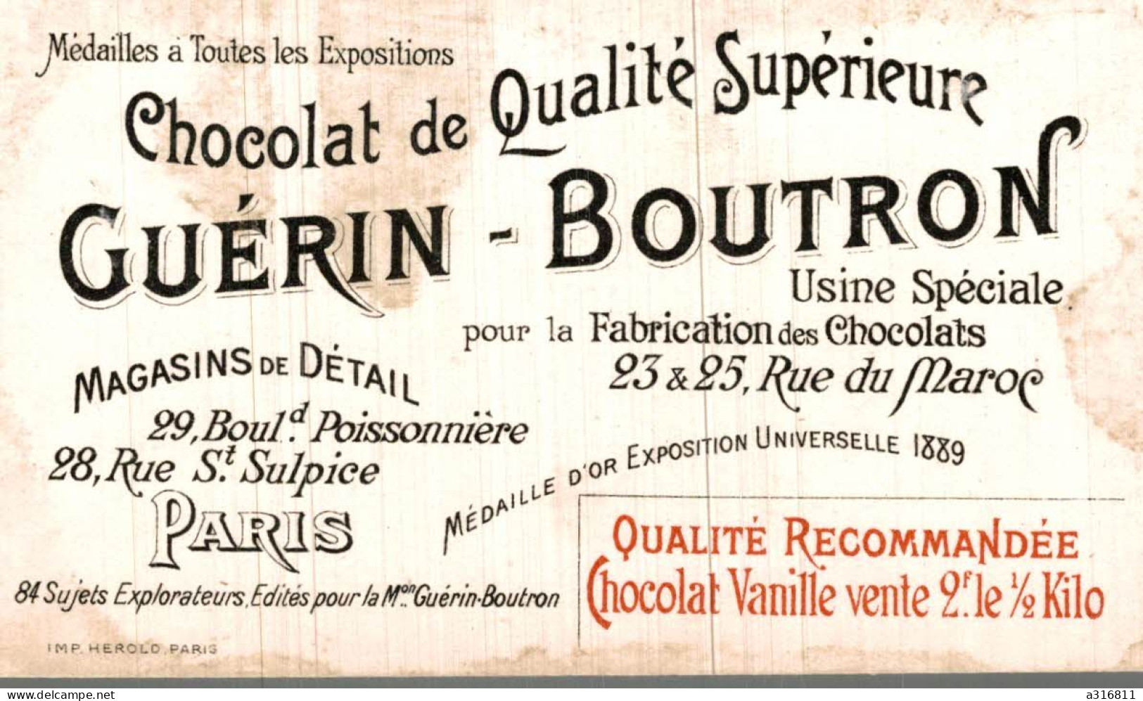 Chromo " Chocolat Guérin-Boutron " Capitaine Menard - Guérin-Boutron