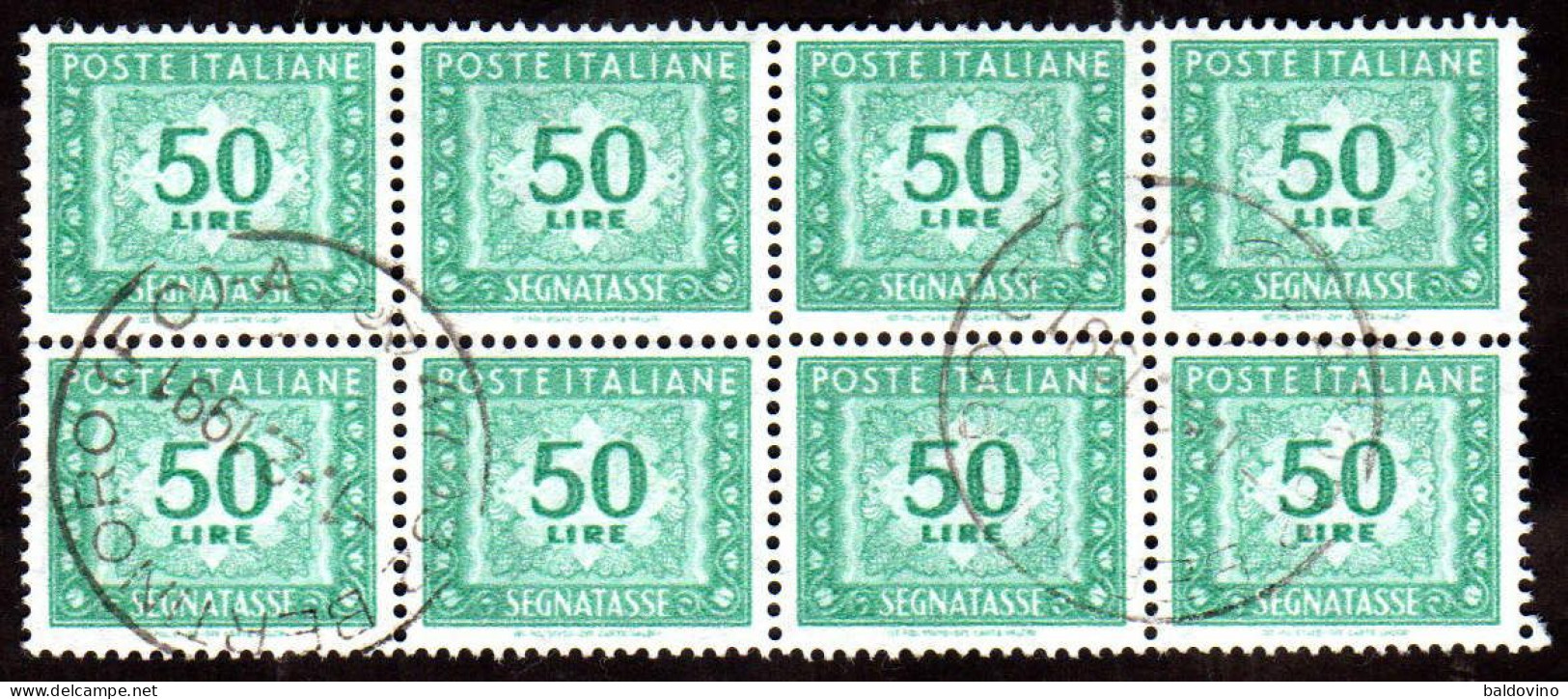 Italia Tipo Del 1955 Segnatasse 50 £. Fil. Stelle Blocco Di Otto - Postage Due