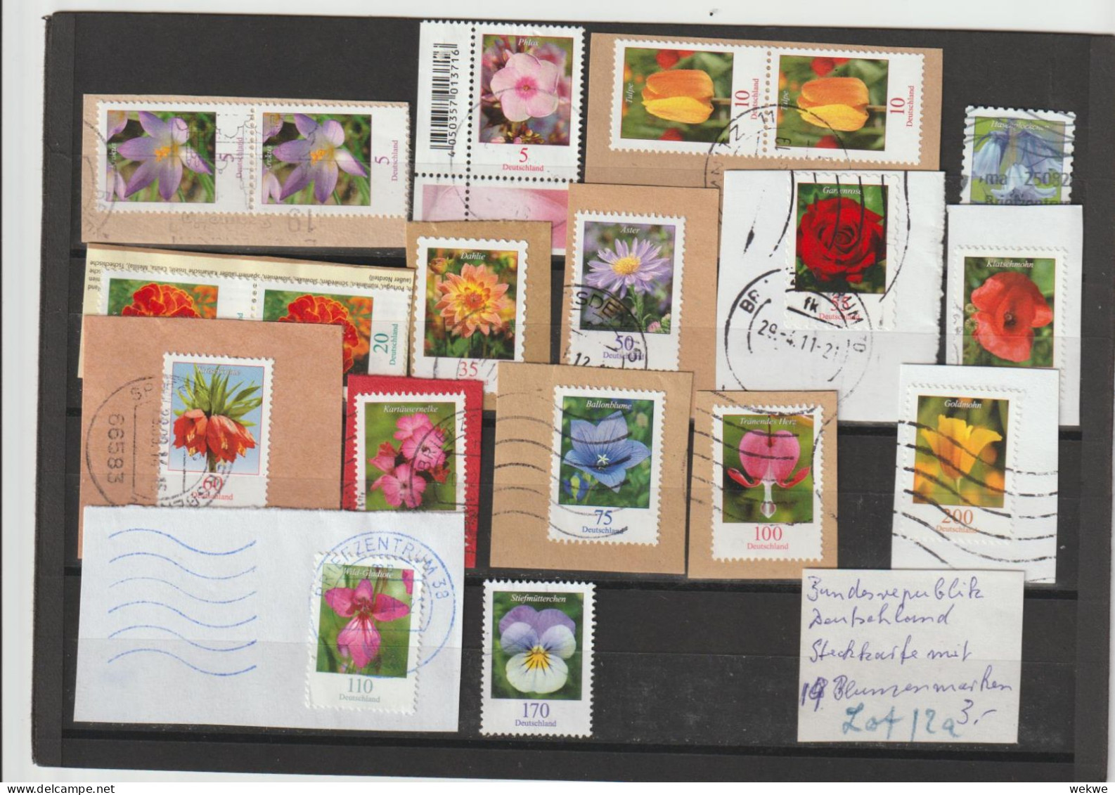 BRD Lot012 A /  Steckkarte Mit 19 Blumenmarken O - Sammlungen