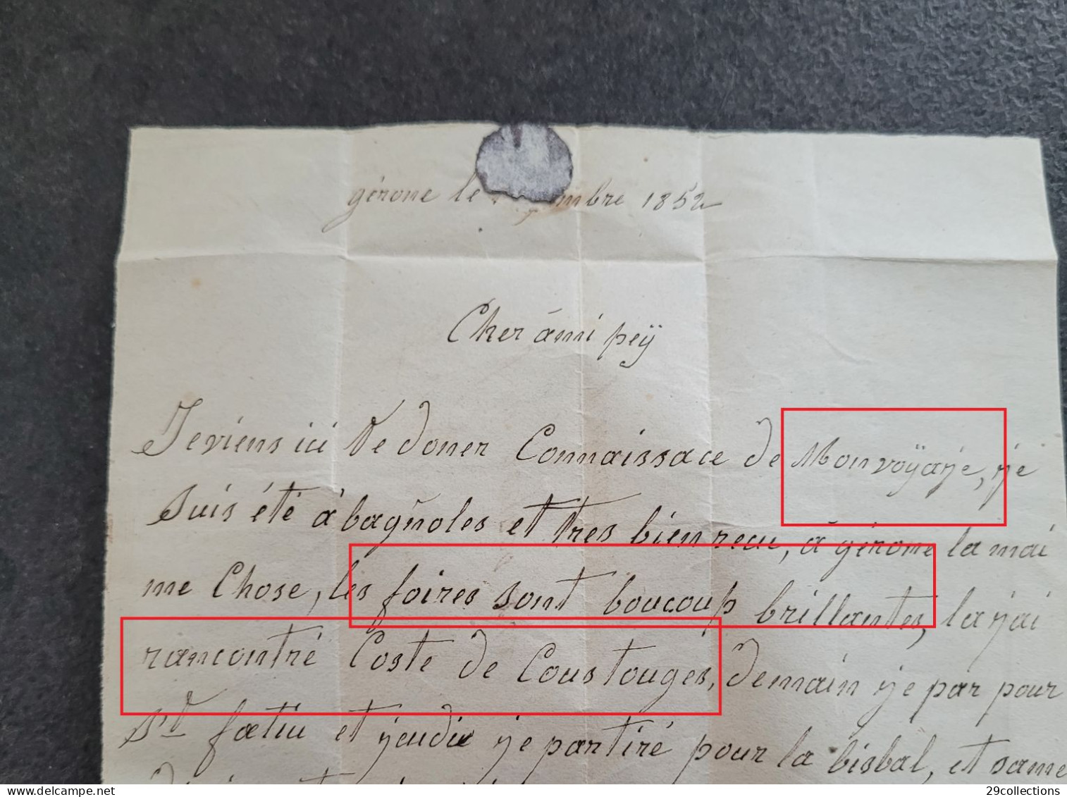 Autographe 1852 PLANES Expulsé En Espagne: Insurgé Du Coup D'Etat 2 Décembre 1851 Napoléon III - Brieven En Documenten