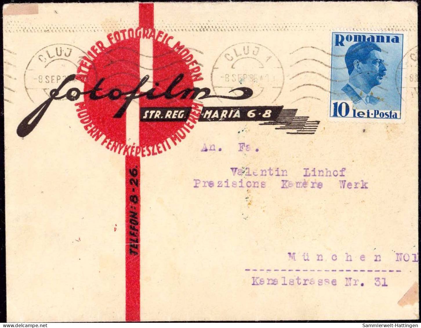 604122 | Dekorativer Brief Des Atelier Fotografic Modern Fotofilm In Cluj, Klausenburg  | -, -, - - Cartas De La Segunda Guerra Mundial