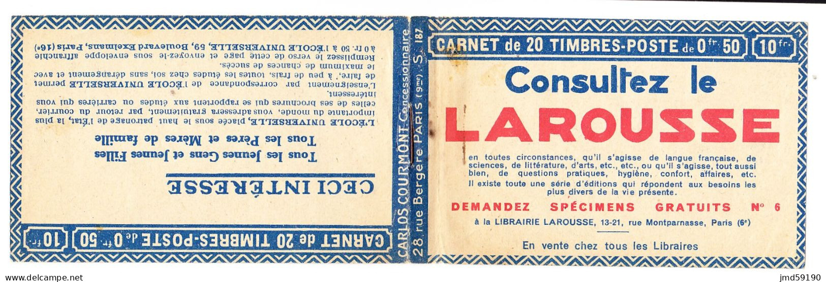 Couverture Seule Du Carnet Timbres 0,50fr SEMEUSE Ou FACHI, Avec Pub LAROUSSE Et CECI M'INTERESSE - Nuovi