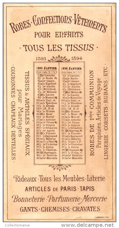 6 Cards Calendar Calendrier Galeries Rémoises Reims 1893 18 94 Chromos Litho 11x20,50cm Edit.Champenois Paris - Formato Grande : ...-1900
