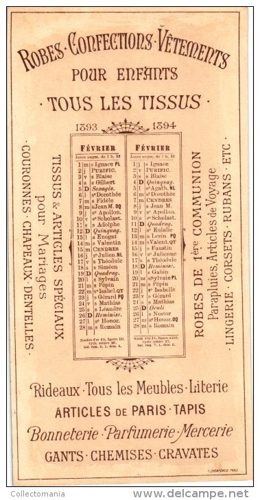 6 Cards Calendar Calendrier Galeries Rémoises Reims 1893 18 94 Chromos Litho 11x20,50cm Edit.Champenois Paris - Tamaño Grande : ...-1900