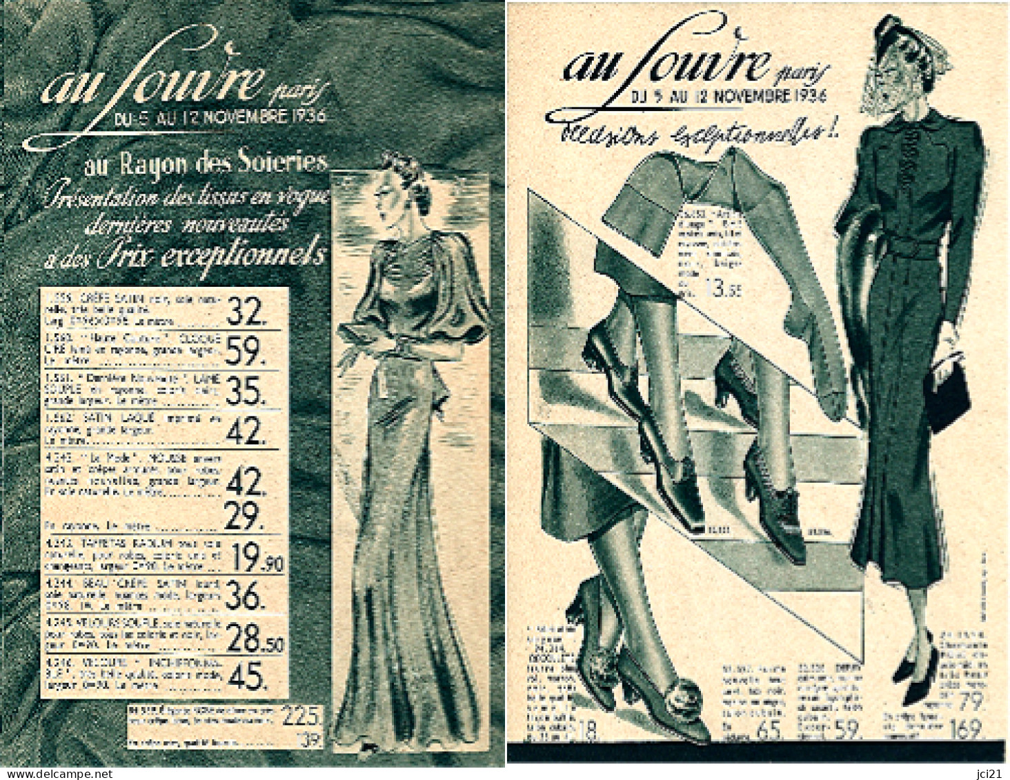 AU LOUVRE - Publicité De Novembre 1936 - [Thème Robes, Soieries, Chaussures, Bas] (scan Recto-verso)_L5 - Kleidung & Textil