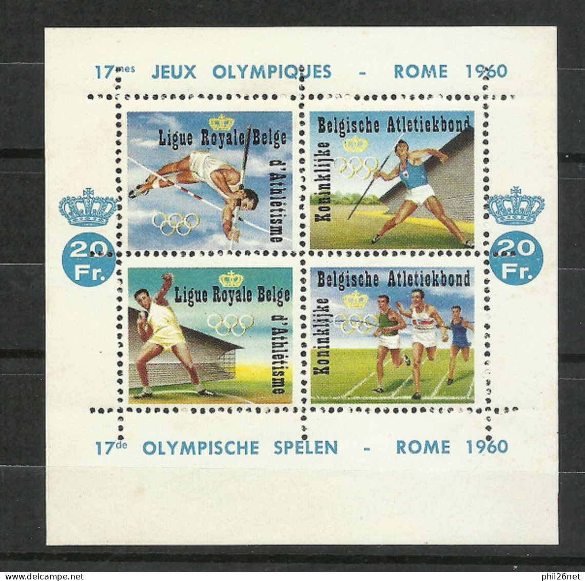Belgique Bloc Jeux Olympiques De Rome émis Par La Ligue Royale Belge D'Athlétisme Neuf  * * B/TB  Voir Scans Soldé ! ! ! - Zomer 1960: Rome