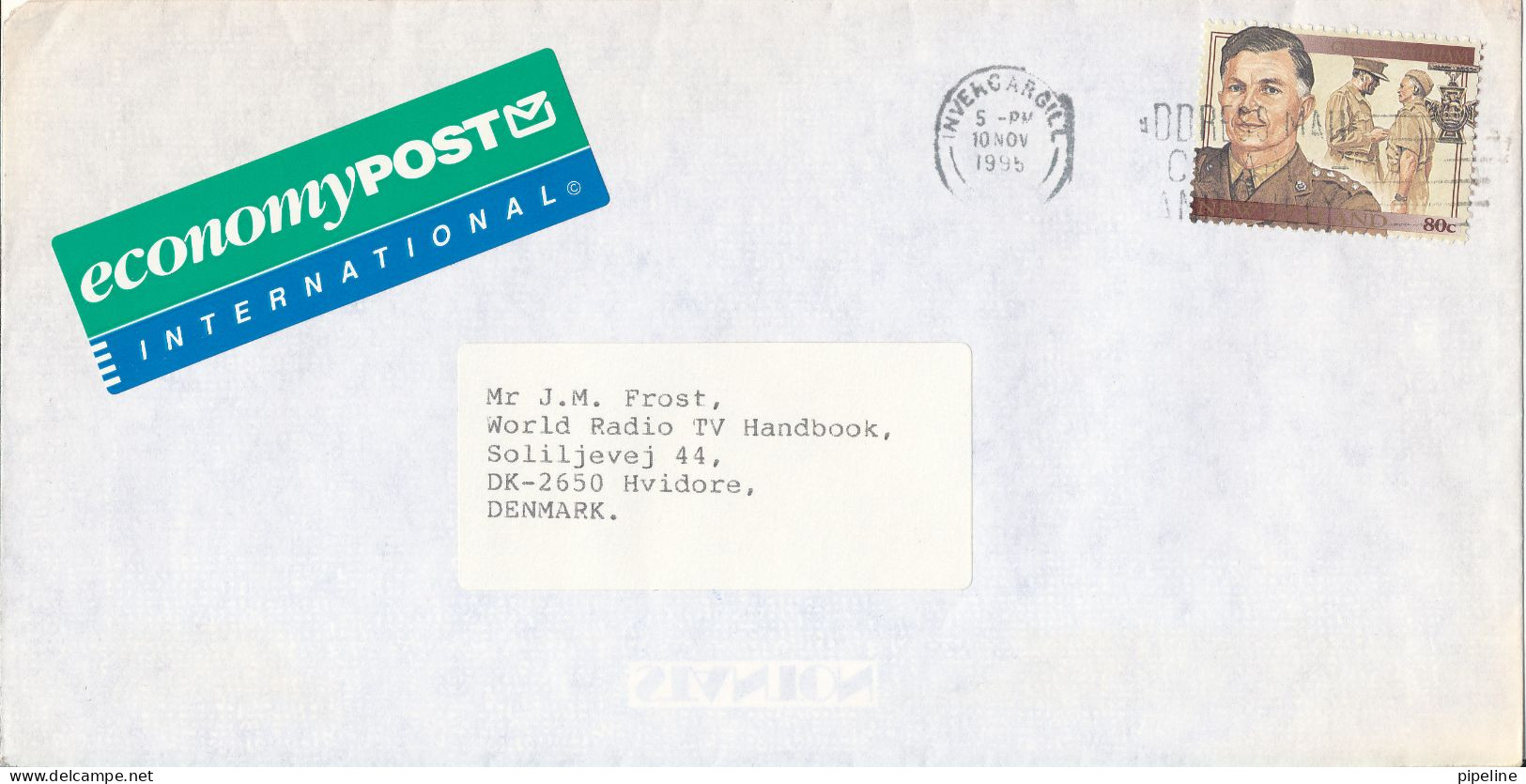 New Zealand Cover Sent To Denmark 10-11-1995 Single Franked - Cartas & Documentos