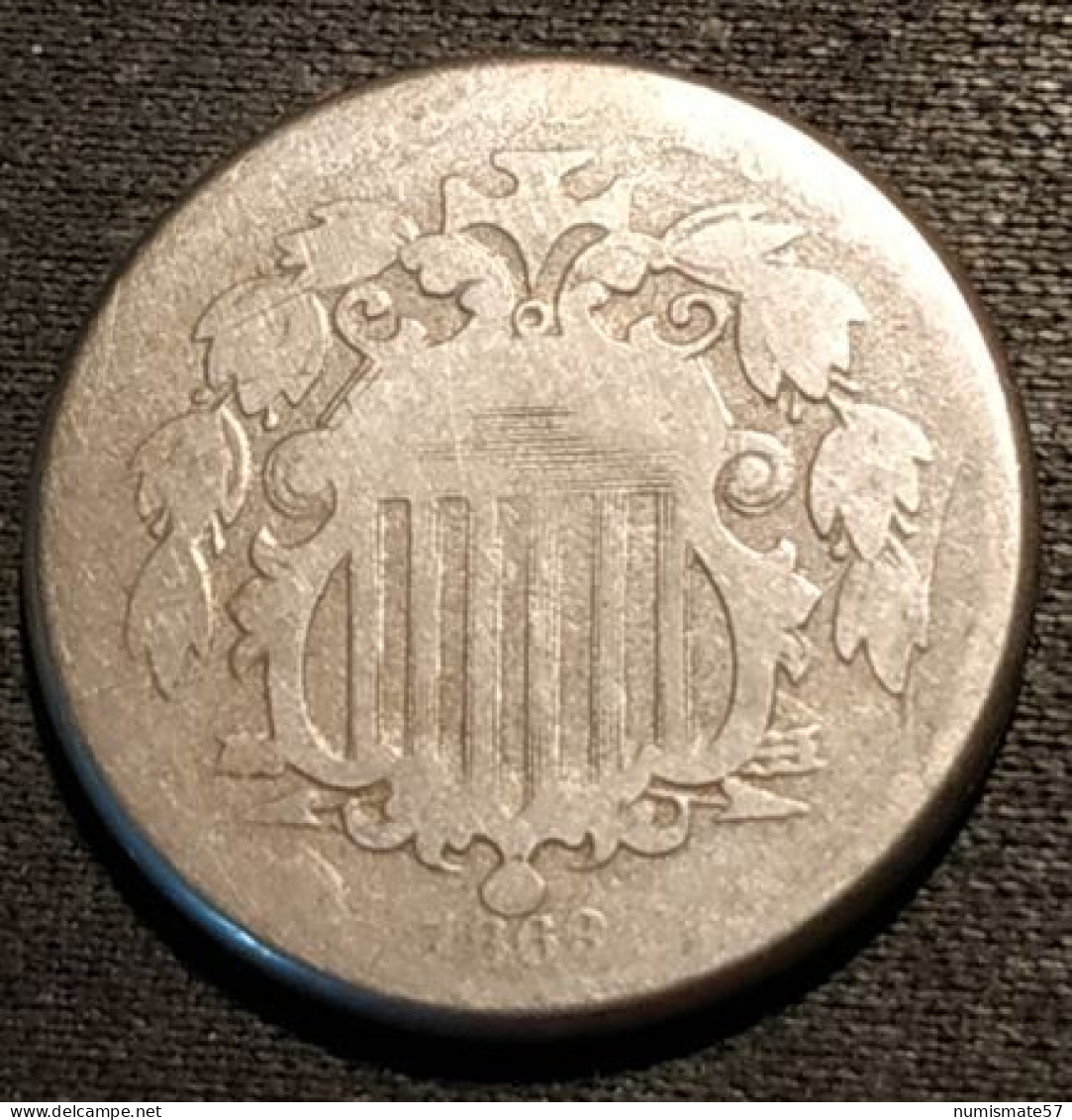 RARE - USA - ETATS-UNIS - 5 CENTS 1869 - "Shield Nickel" Sans Rayon - KM 97 - 1866-83: Shield (Écusson)