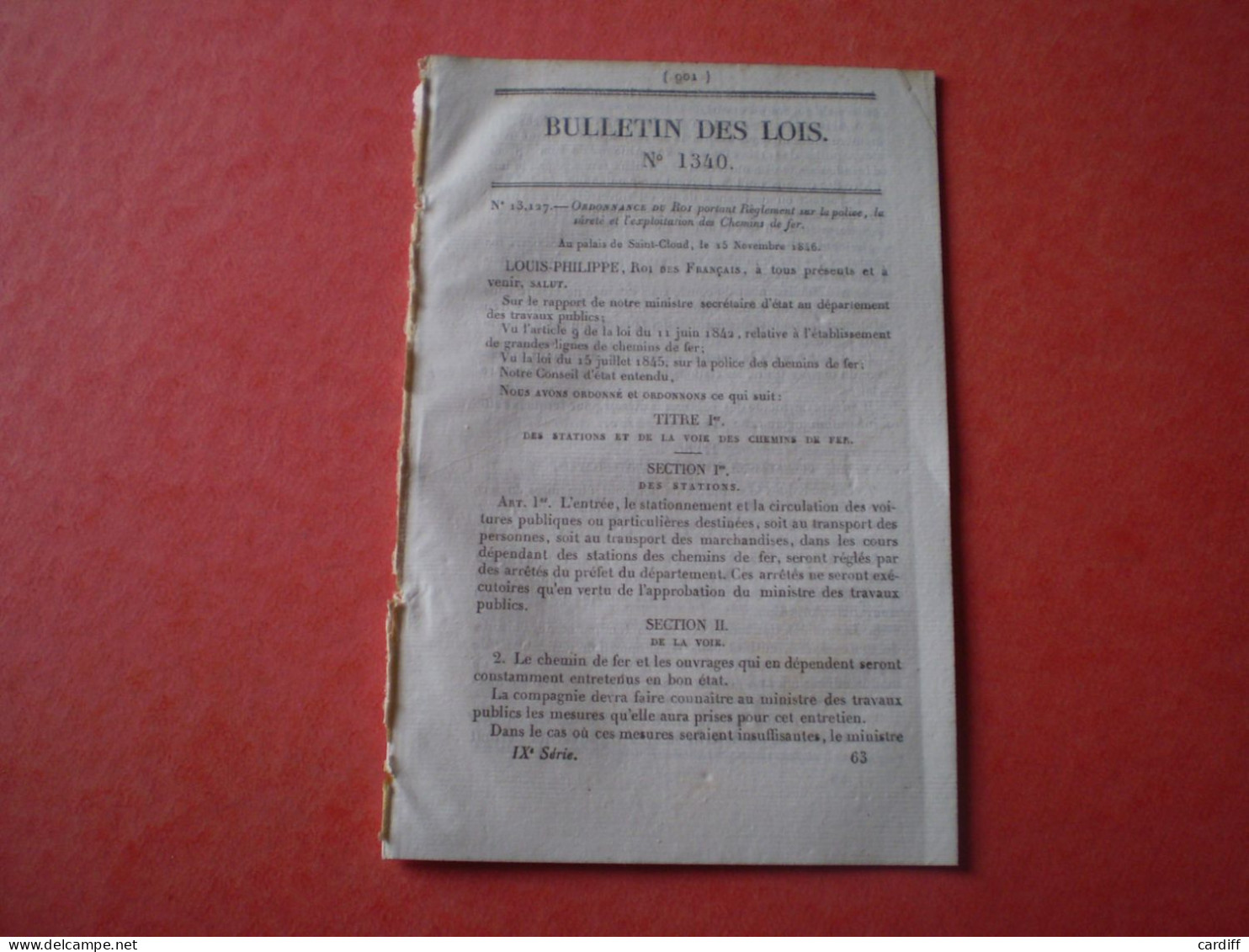 Lois 1846:règlement Police,sûreté & Exploitation Des Chemins De Fer.Havre De Courseulles.Pont Les Ollières Ardeche - Decreti & Leggi