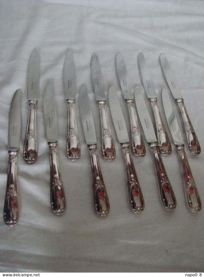 12 Couteaux à Fromage Ou Dessert En Métal Argenté /inox Orfèvre " Frionnet François " - Silverware