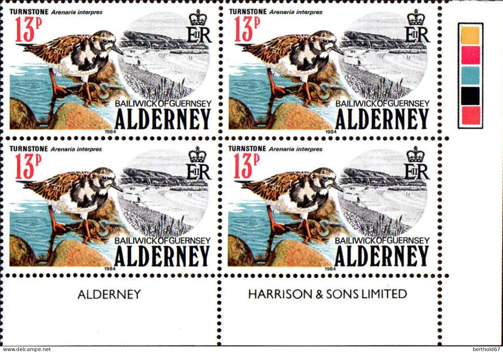 Aldeney-Aurigny Poste N** Yv: 13/17 Oiseaux Coin D.feuille X4 - Alderney