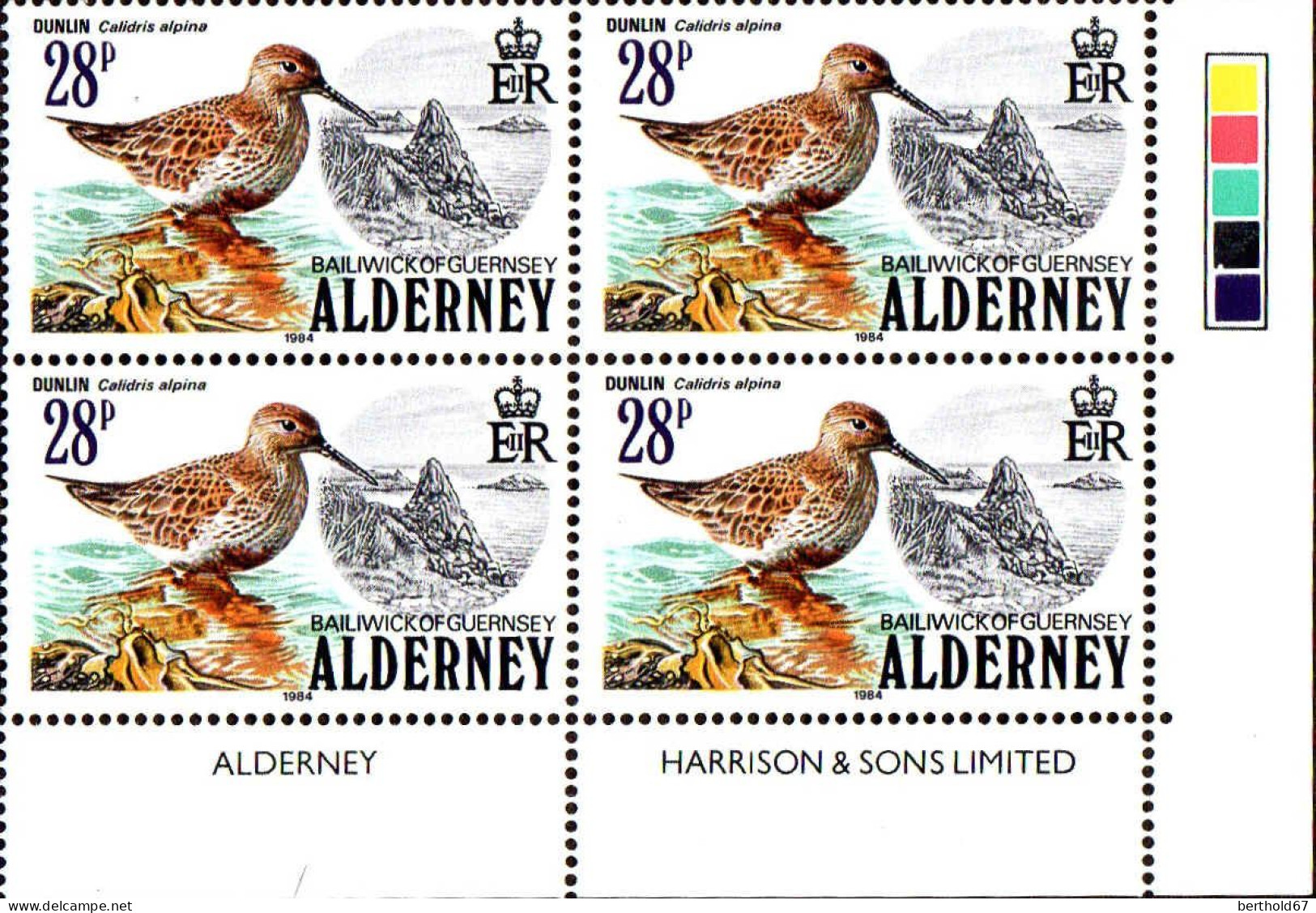 Aldeney-Aurigny Poste N** Yv: 13/17 Oiseaux Coin D.feuille X4 - Alderney